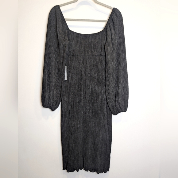 Lush Black Twist Front Plissé Pleated Long Sleeve Midi Dress Size Small - Picture 3 of 9